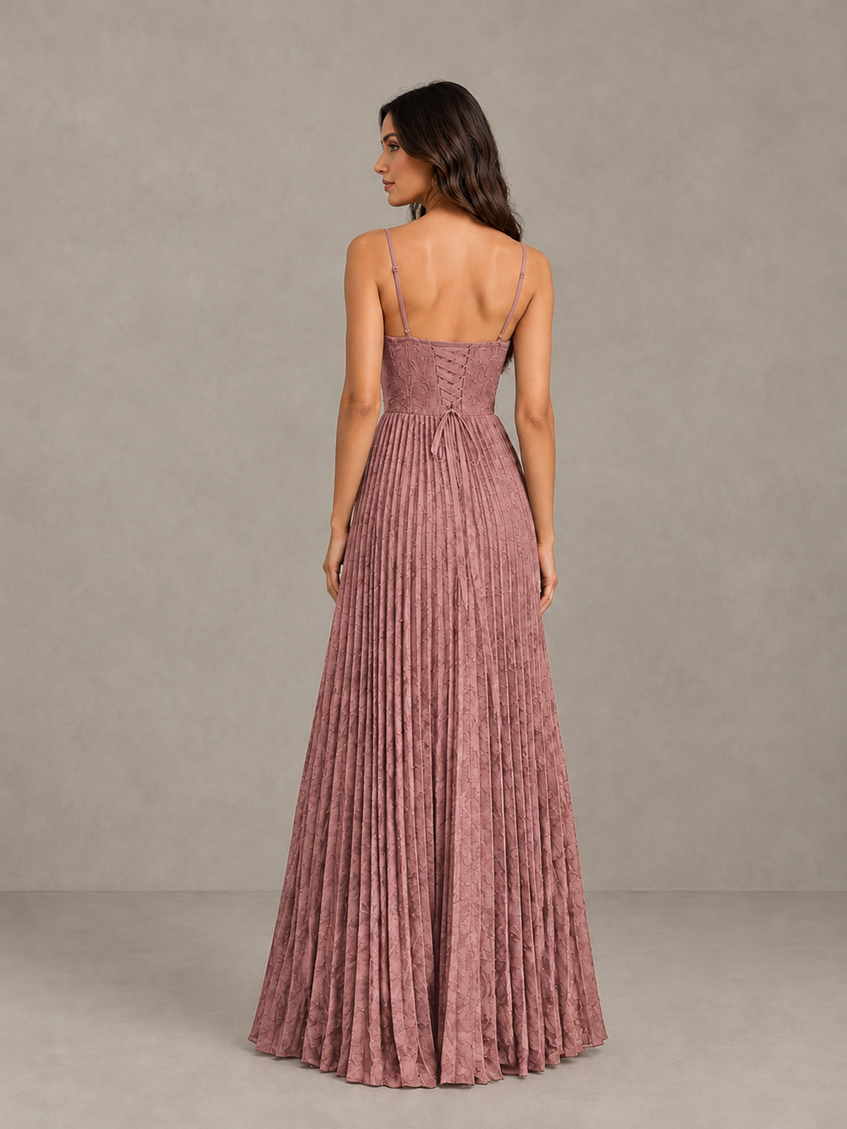 BOLODOO Dark Rose Pleated Bridesmaid Dress with Sweetheart Neckline & Slit - Dark Rose - Dark Rose (2)