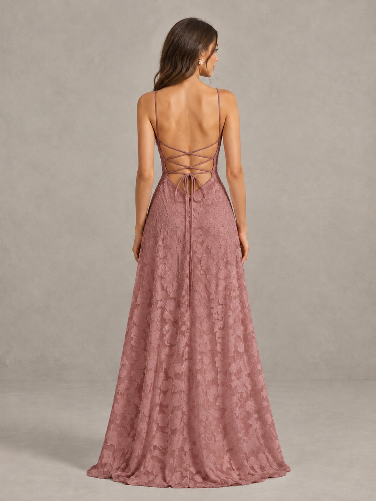 BOLODOO Dark Rose Floral Appliqué Slit Maxi Dress - Dark Rose - Dark Rose (2)