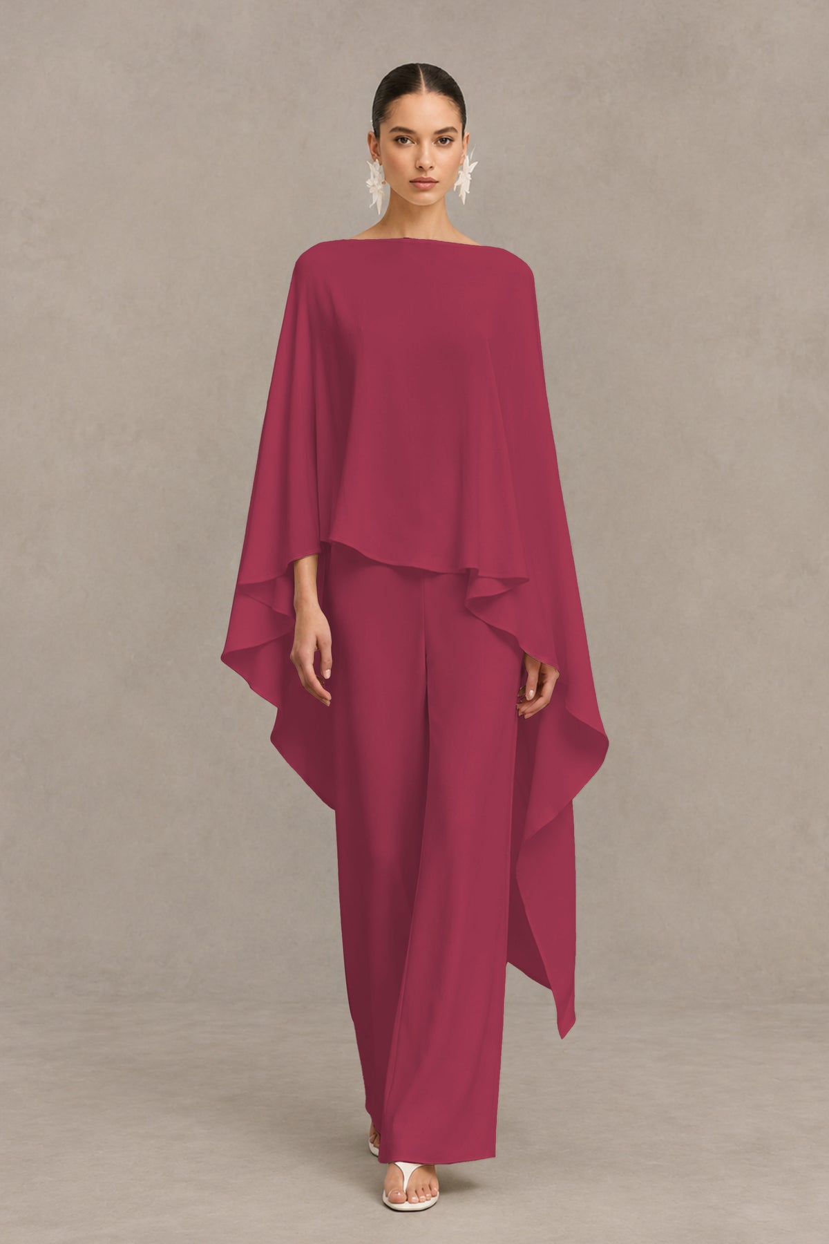 BOLODOO Desert Rose Cape Sleeve Wide-Leg Formal Pantsuit - Desert Rose - Desert Rose_01