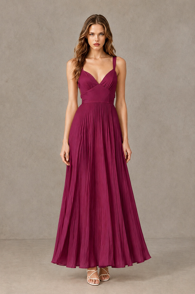 BOLODOO Desert Rose V-Neck Pleated Open-Back Maxi Dress - Desert Rose - Desert Rose_01