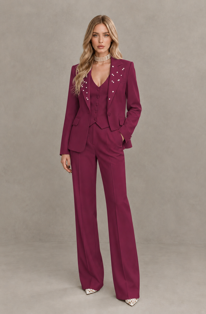 BOLODOO Desert Rose Women's Three-Piece Pantsuit with Blazer & Vest - Desert Rose - Desert Rose_01