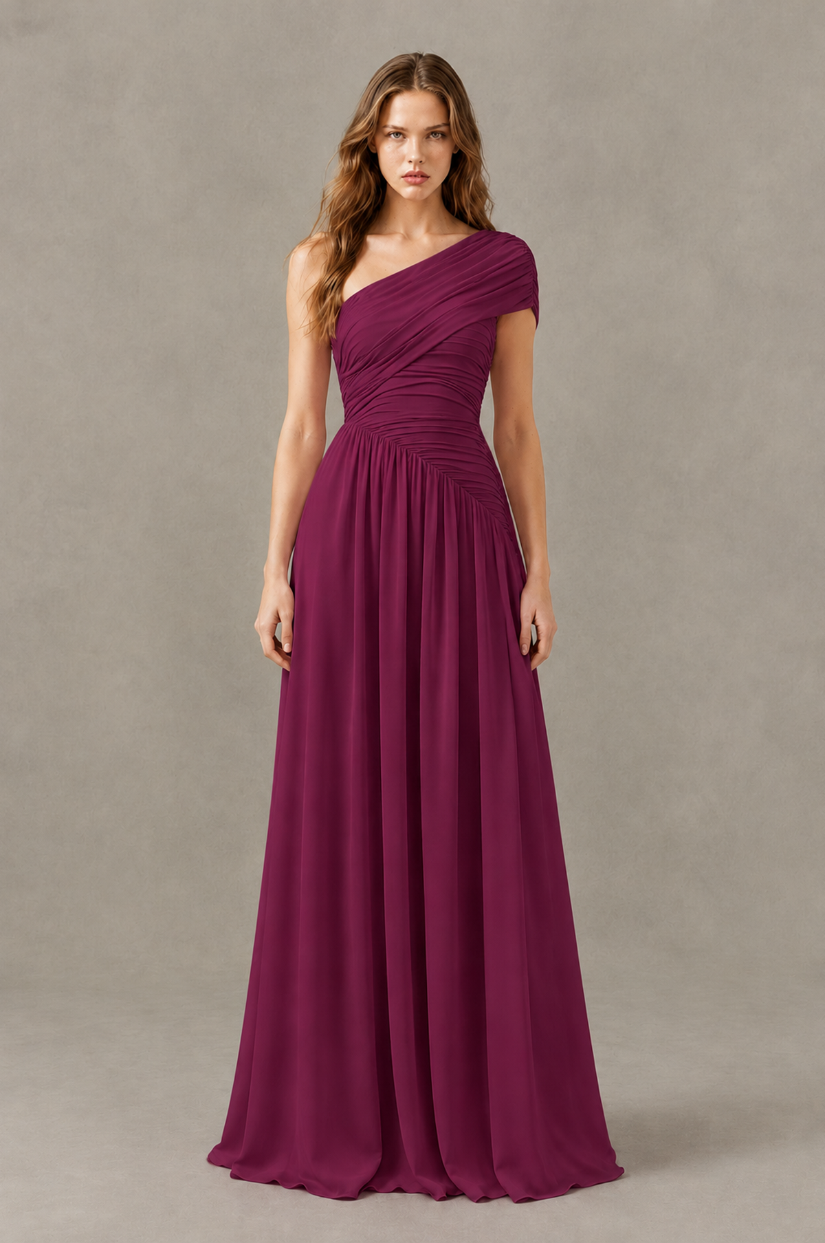 BOLODOO Desert Rose One-Shoulder Ruched Floor-Length Bridesmaid Dress - Desert Rose - Desert Rose_01