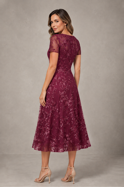 BOLODOO Desert Rose Textured Floral A-Line Dress with Short Sleeves - Desert Rose - Desert Rose_02