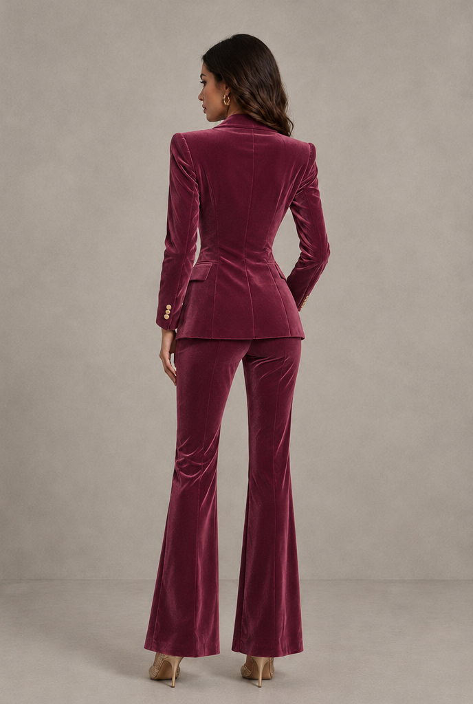BOLODOO Desert Rose Velvet Double-Breasted Blazer & Pants Two-Piece Suit - Desert Rose - Desert Rose_02
