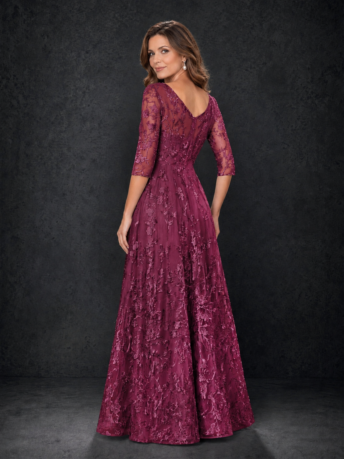 BOLODOO Desert Rose Illusion Bateau Neck 3/4 Sleeve Floral Lace A-Line Mother of the Bride Dress MX007 - Desert Rose - Desert Rose_02