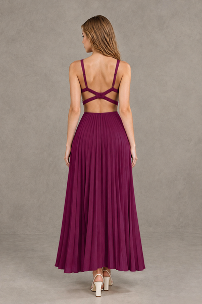 BOLODOO Desert Rose V-Neck Pleated Open-Back Maxi Dress - Desert Rose - Desert Rose_02