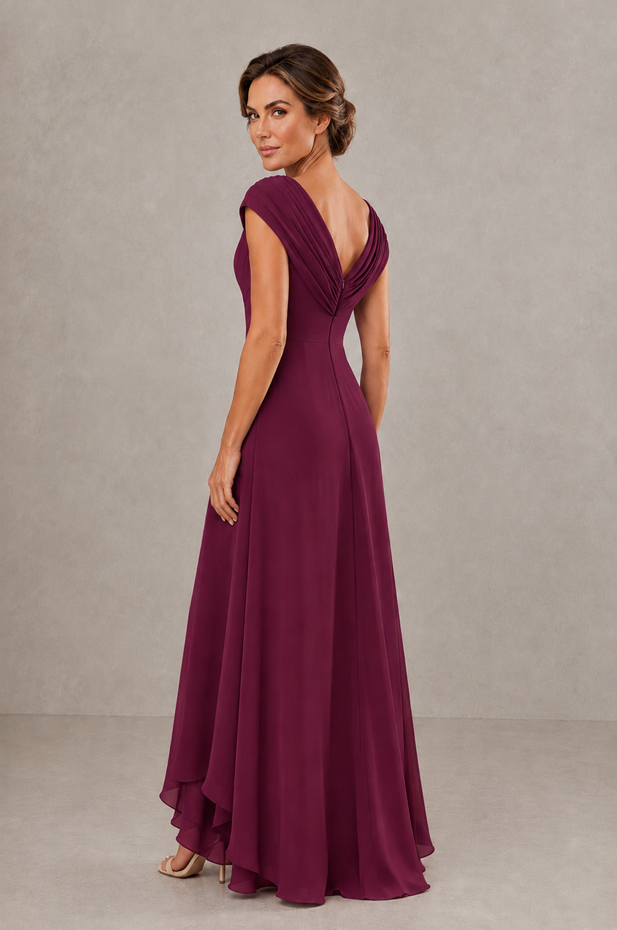 BOLODOO Desert Rose V-Neck High-Low Mother of the Bride Dress - Desert Rose - Desert Rose_02