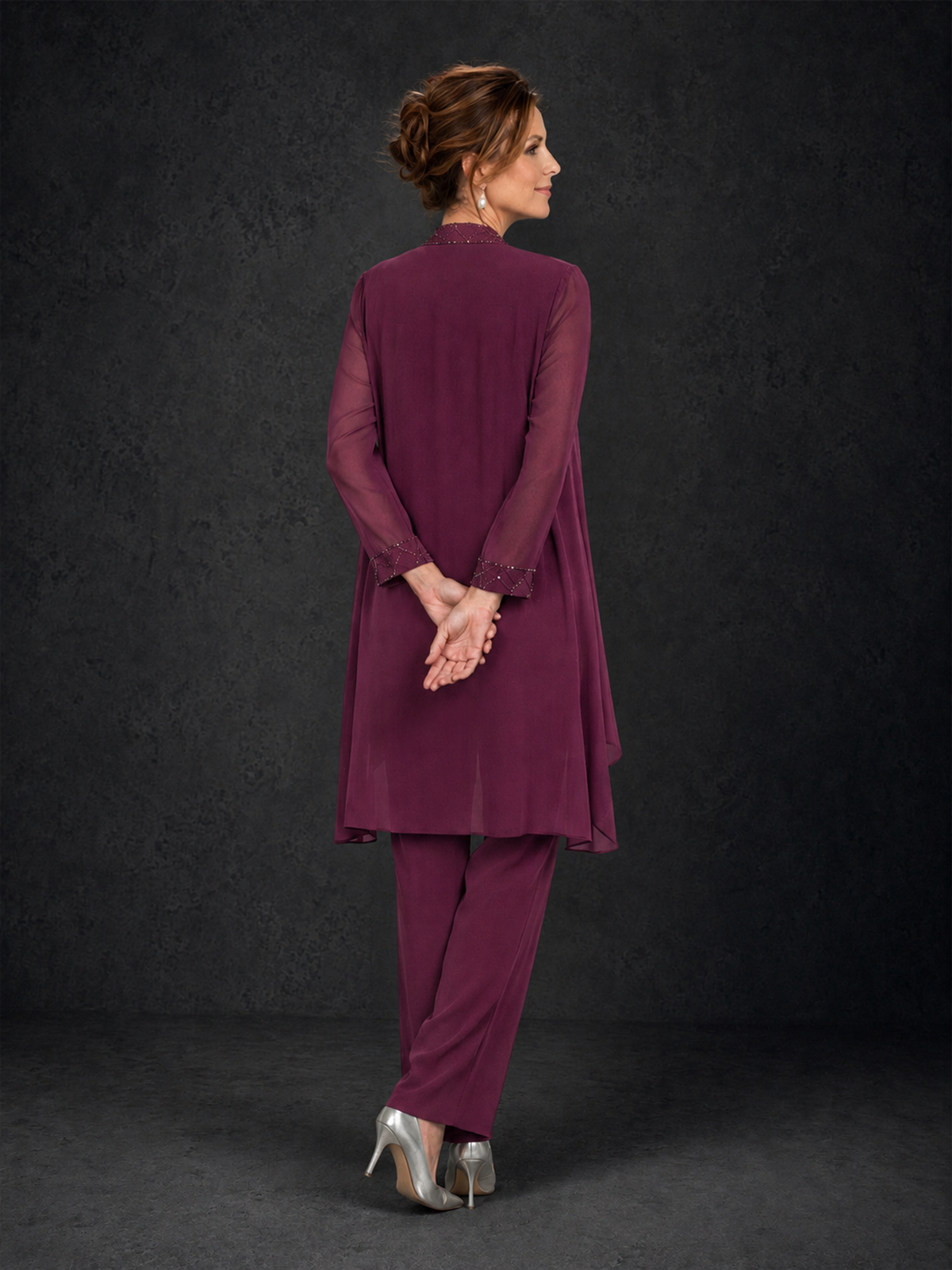 BOLODOO Desert Rose 3-Piece Beaded Chiffon Duster Jacket Pant Suit - Desert Rose - Desert Rose_02