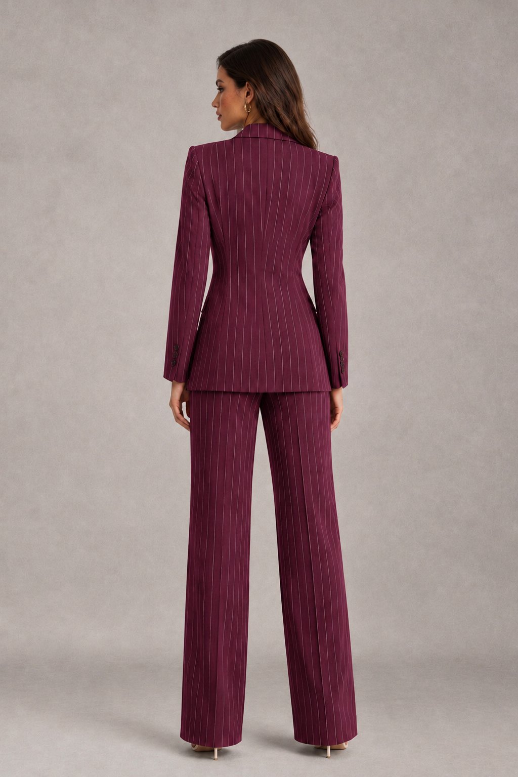 BOLODOO Women's Desert Rose Pinstripe Three-Piece Pantsuit with Wide-Leg Trousers - Desert Rose - Desert Rose_02