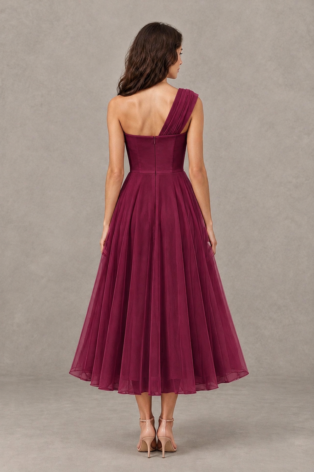 BOLODOO Desert Rose One-Shoulder Floral Tulle Tea-Length Dress - Desert Rose - Desert Rose_02