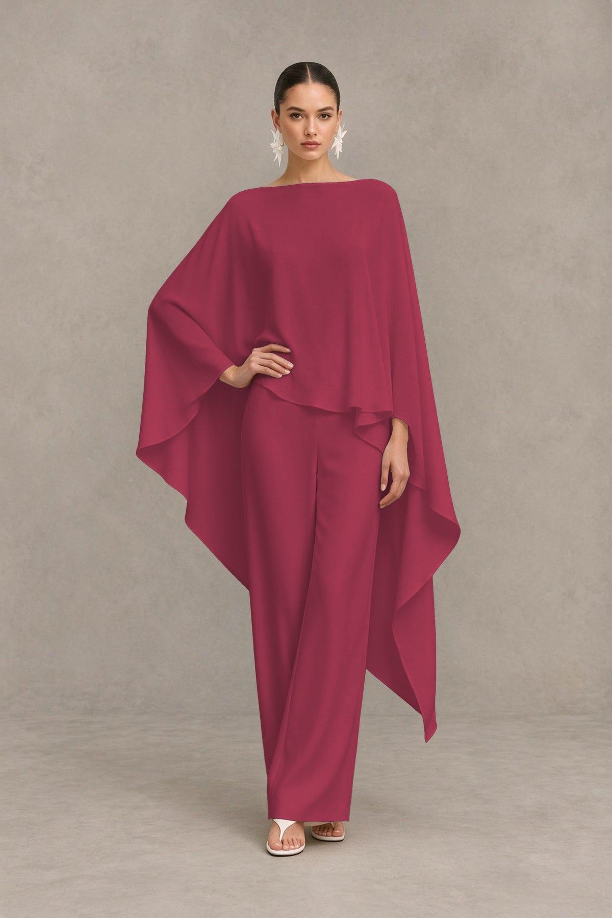 BOLODOO Desert Rose Cape Sleeve Wide-Leg Formal Pantsuit - Desert Rose - Desert Rose_03