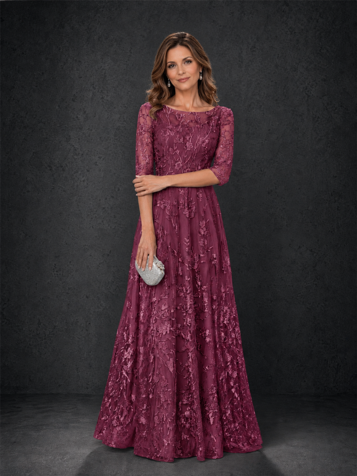 BOLODOO Desert Rose Illusion Bateau Neck 3/4 Sleeve Floral Lace A-Line Mother of the Bride Dress MX007 - Desert Rose - Desert Rose_03