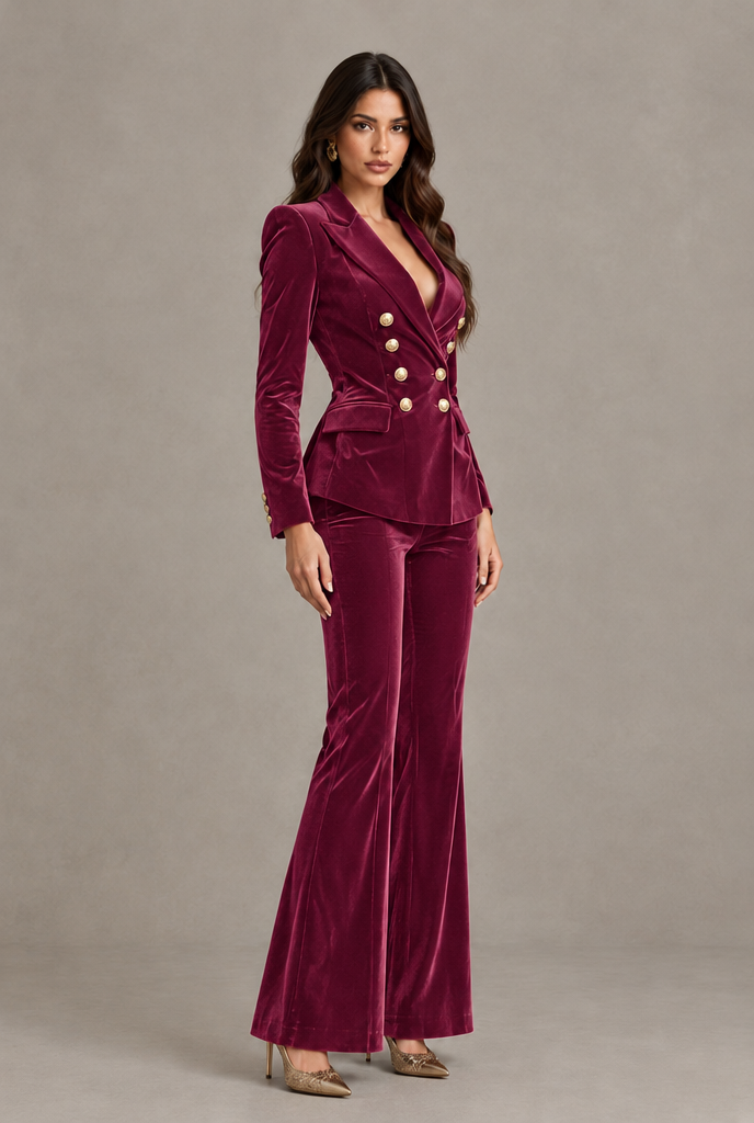 BOLODOO Desert Rose Velvet Double-Breasted Blazer & Pants Two-Piece Suit - Desert Rose - Desert Rose_03