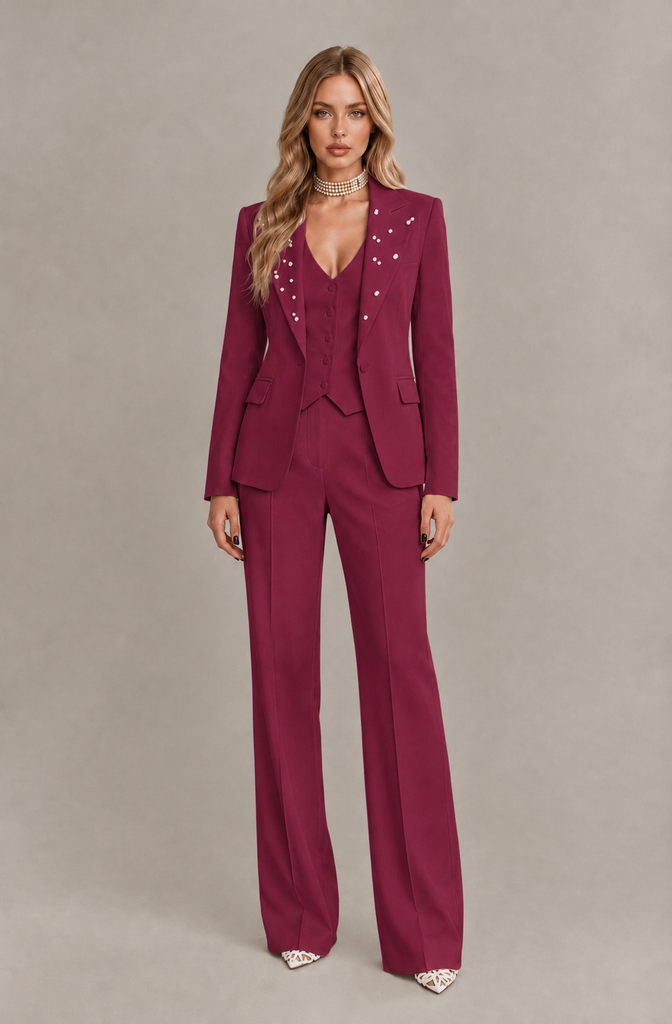 BOLODOO Desert Rose Women's Three-Piece Pantsuit with Blazer & Vest - Desert Rose - Desert Rose_03
