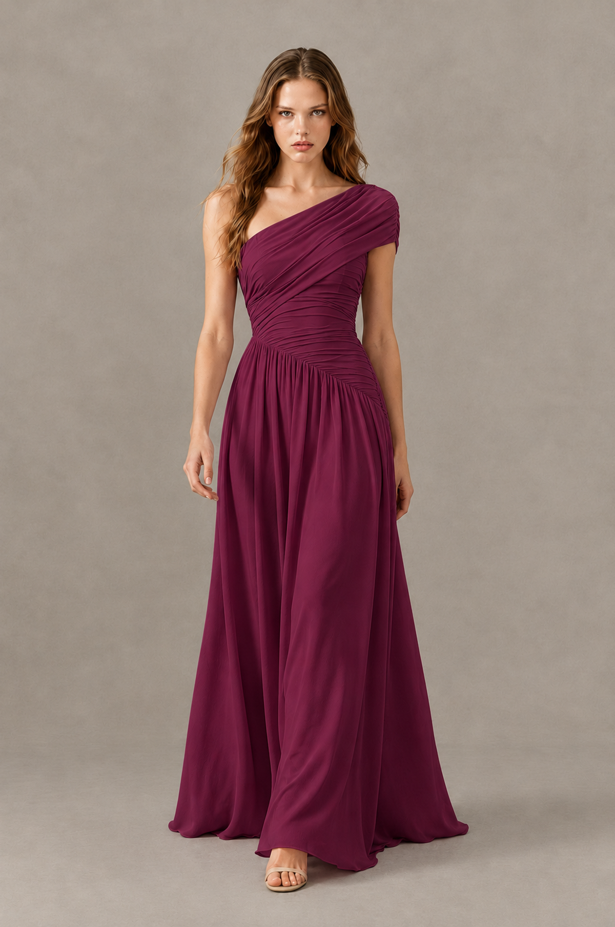 BOLODOO Desert Rose One-Shoulder Ruched Floor-Length Bridesmaid Dress - Desert Rose - Desert Rose_03