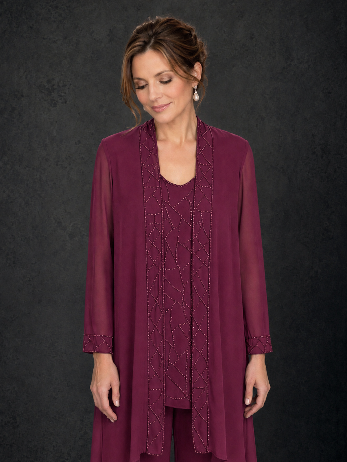 BOLODOO Desert Rose 3-Piece Beaded Chiffon Duster Jacket Pant Suit - Desert Rose - Desert Rose_03
