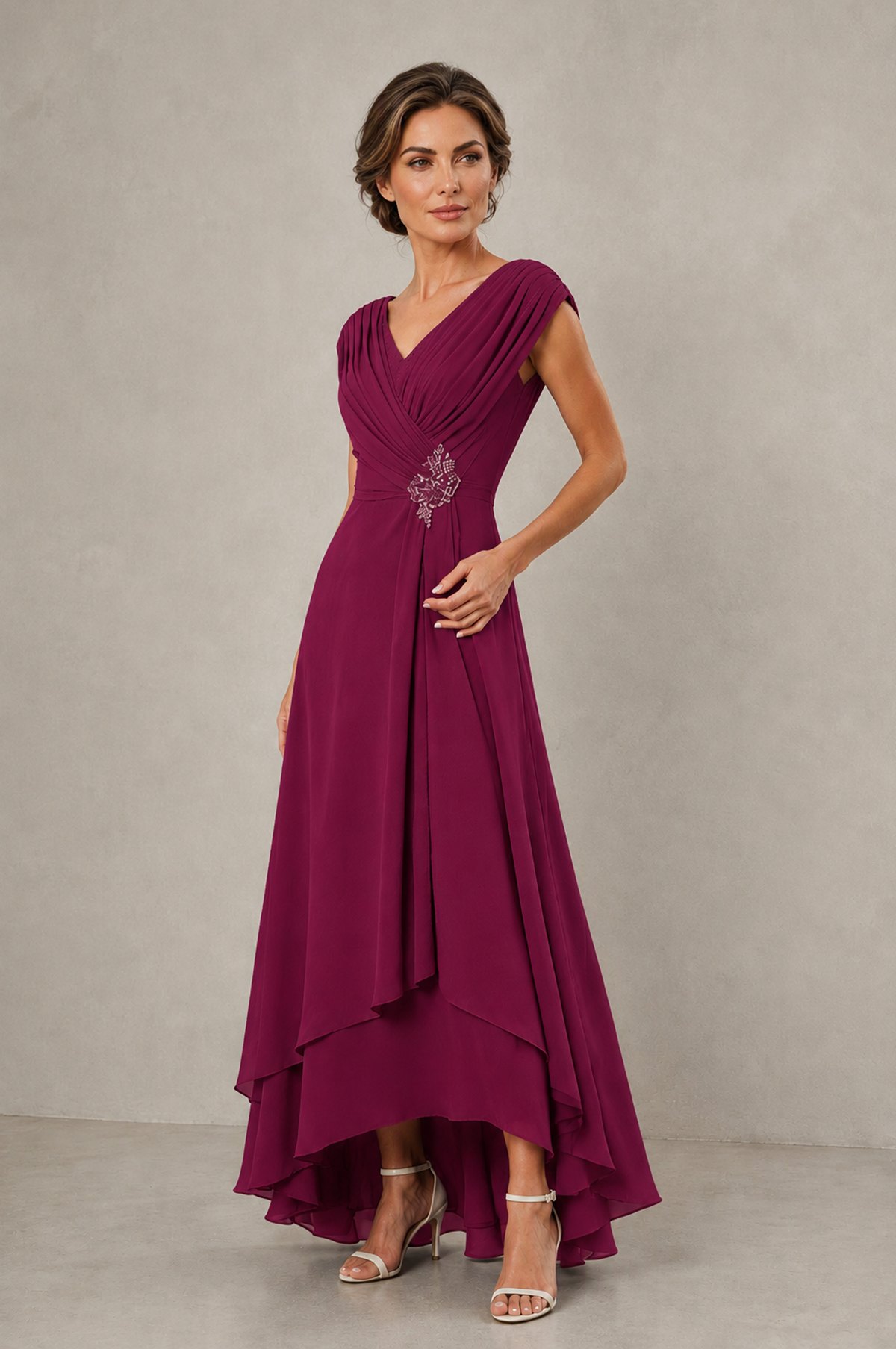 BOLODOO Desert Rose V-Neck High-Low Mother of the Bride Dress - Desert Rose - Desert Rose_03