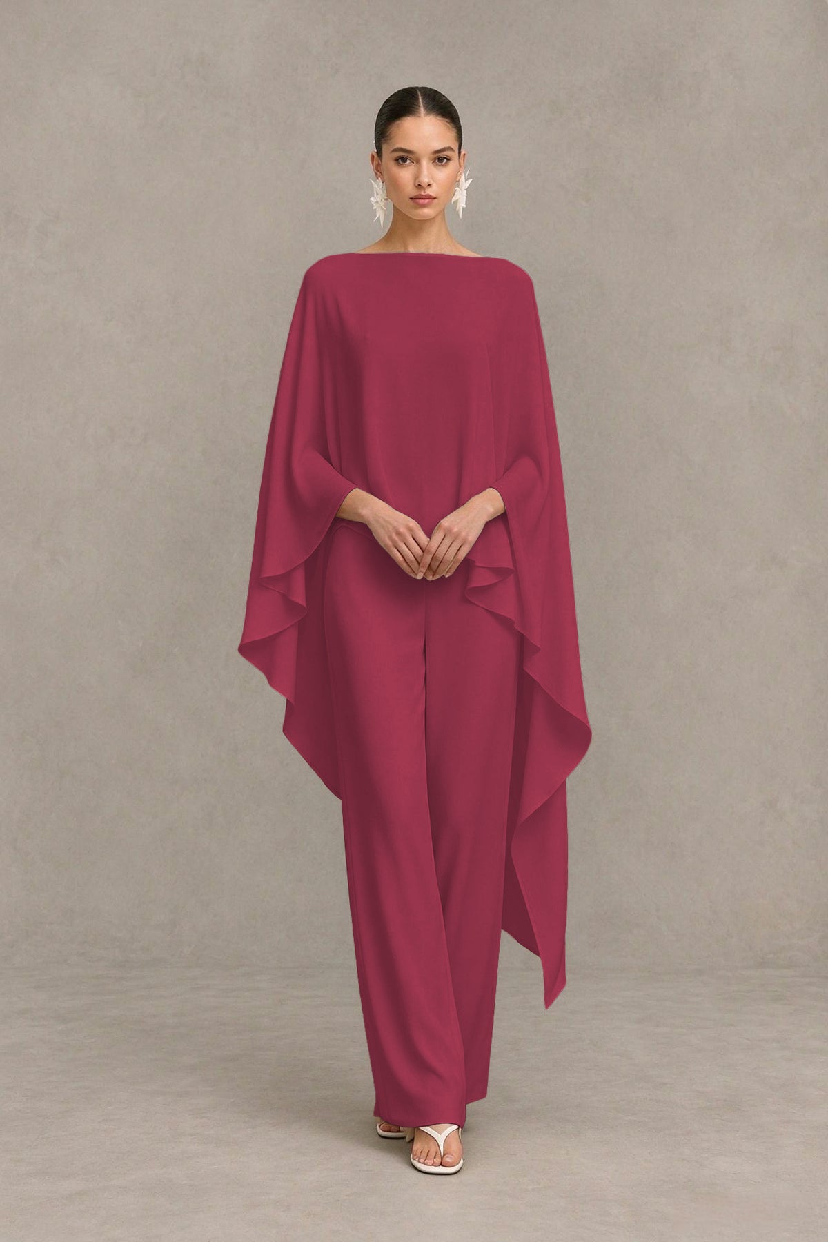BOLODOO Desert Rose Cape Sleeve Wide-Leg Formal Pantsuit - Desert Rose - Desert Rose_04