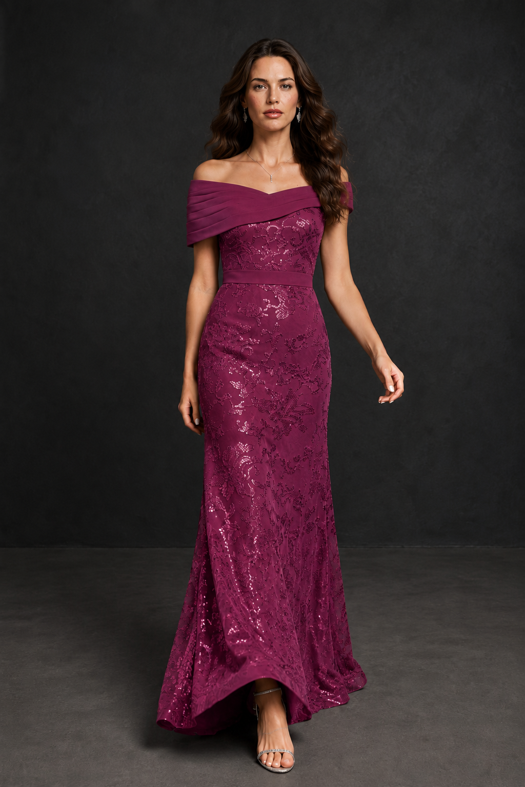 BOLODOO Desert Rose Off-Shoulder Sequin Lace Mermaid Evening Gown | Mother of the Bride Formal Dress - Desert Rose