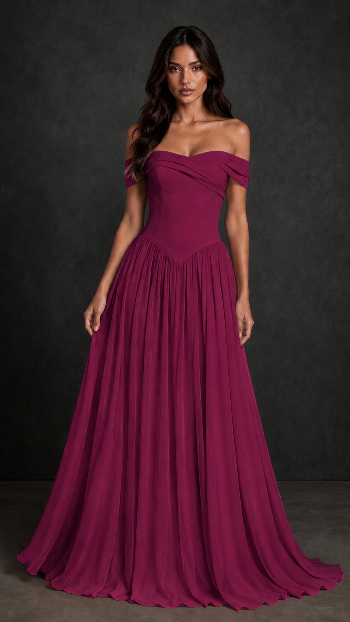 BOLODOO Desert Rose Off-Shoulder Sweetheart Corset Pleated Chiffon Maxi Dress - Desert Rose