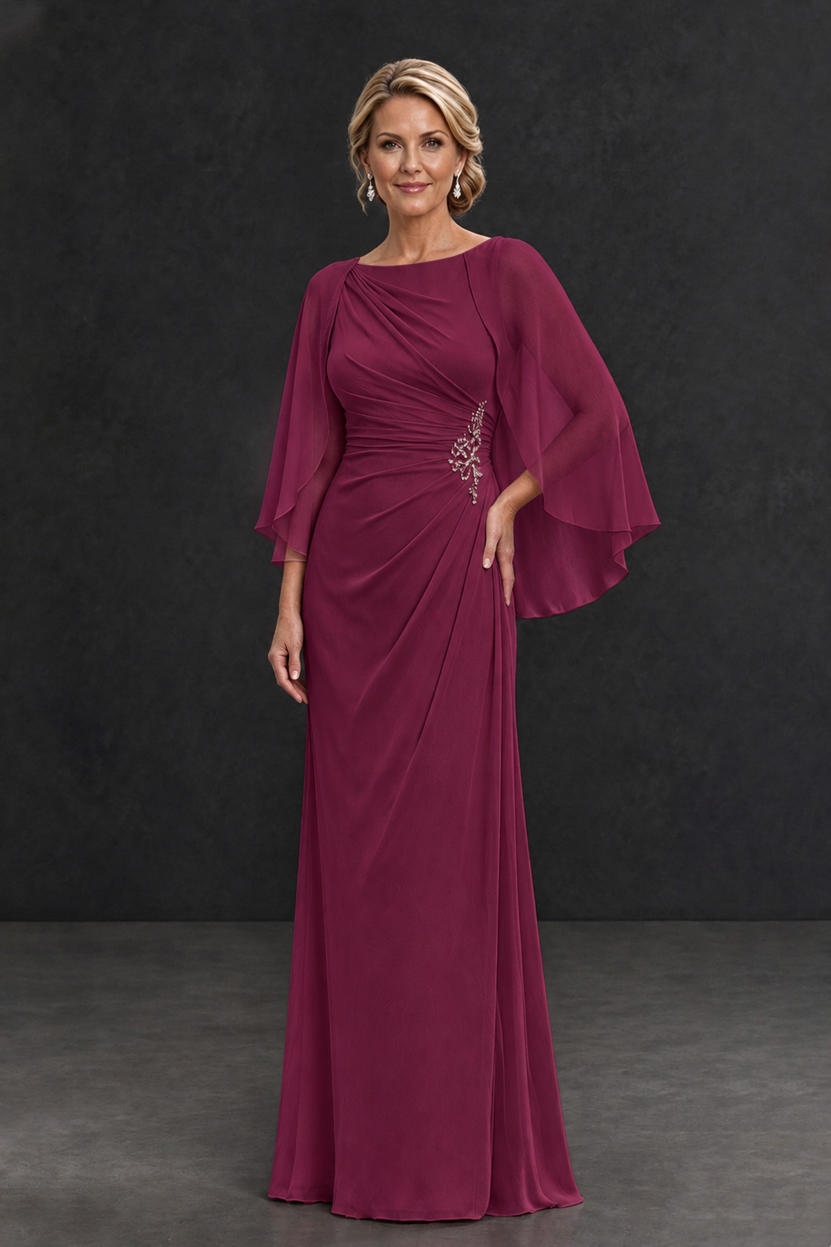 BOLODOO Desert Rose Cape Sleeve Mother of the Bride Dress with Ruched Waist - Desert Rose - Desert Rose_1