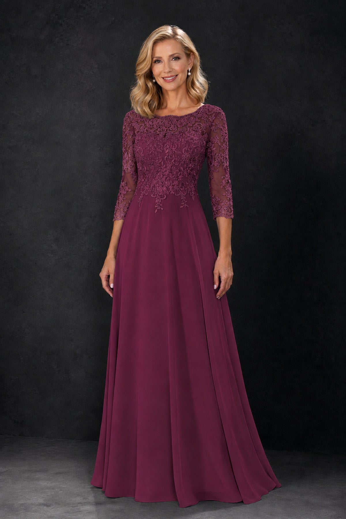 BOLODOO Desert Rose Lace Embroidered Mother of the Bride Dress with 3/4 Sleeves - Desert Rose