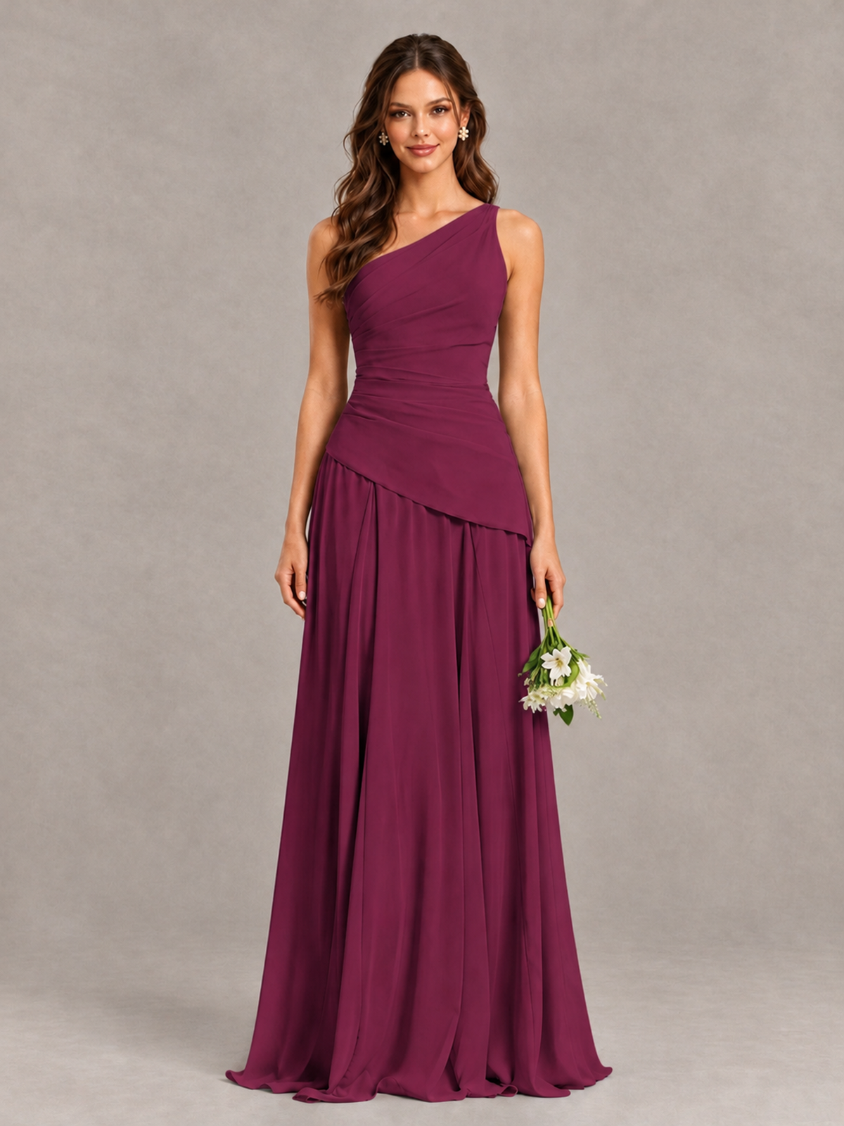 BOLODOO Desert Rose One-Shoulder Lace-Up Back Bridesmaid Dress - Desert Rose - Desert Rose_1