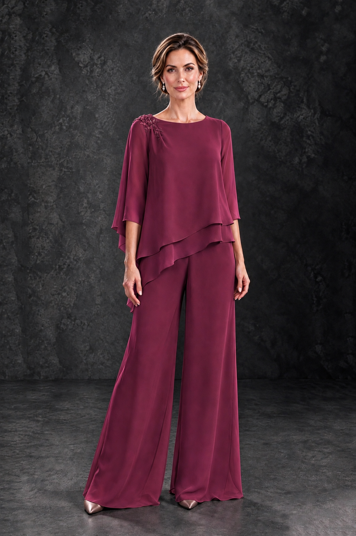 BOLODOO Desert Rose Layered Wide-Leg Mother of the Bride Pant Suit - Desert Rose - Desert Rose_1
