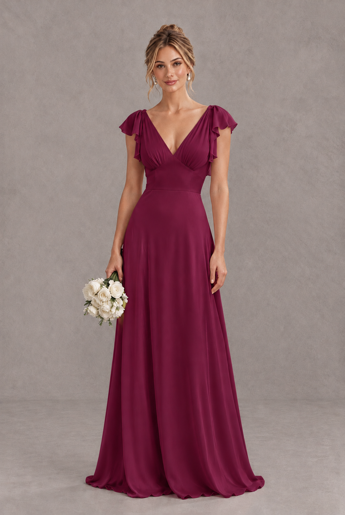 BOLODOO Desert Rose V-Neck Flutter Sleeve A-Line Bridesmaid Dress - Desert Rose - Desert Rose_1