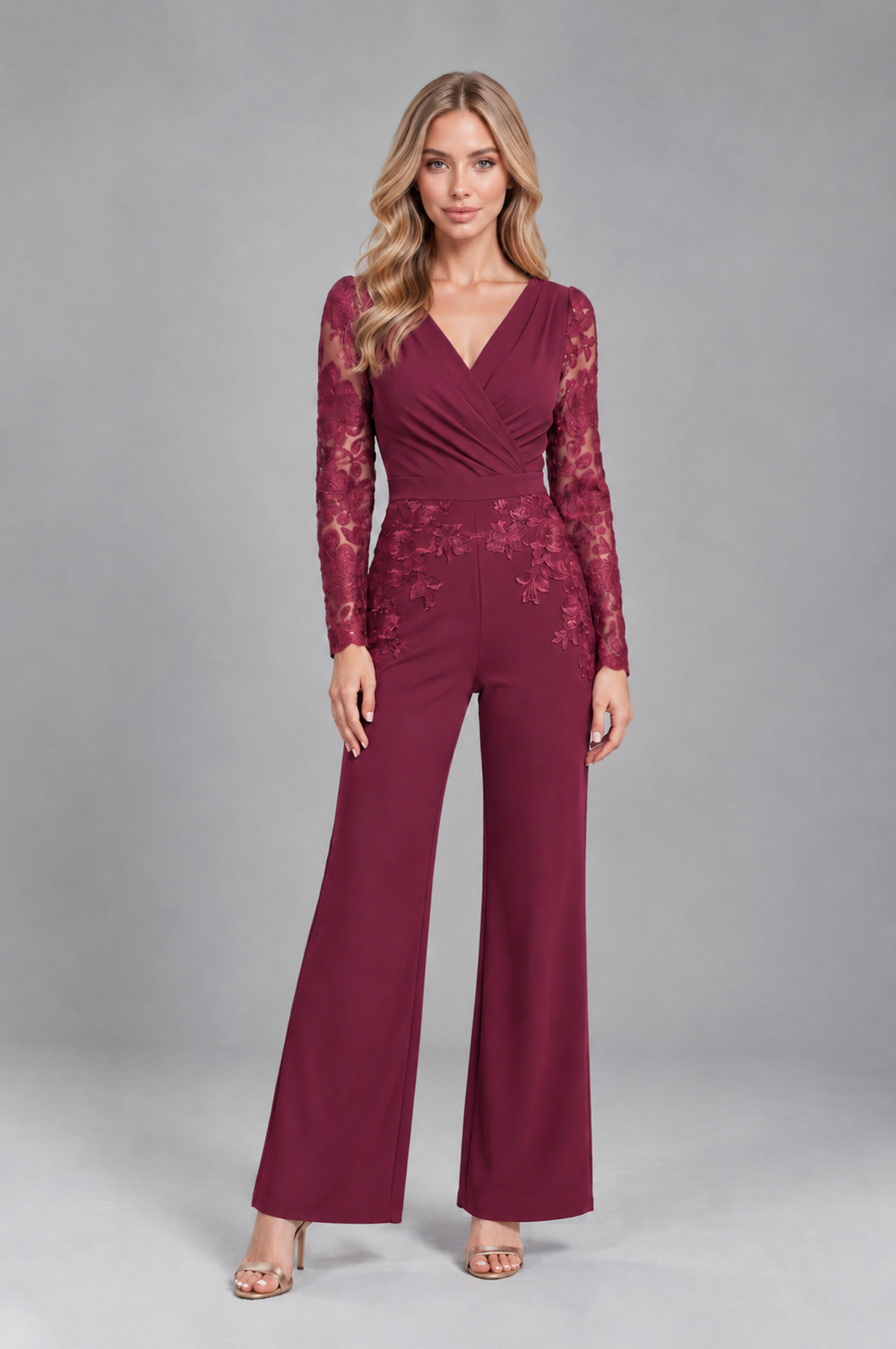 BOLODOO Desert Rose Lace Long-Sleeve V-Neck Mother Pant Suit - Desert Rose - Desert Rose_1