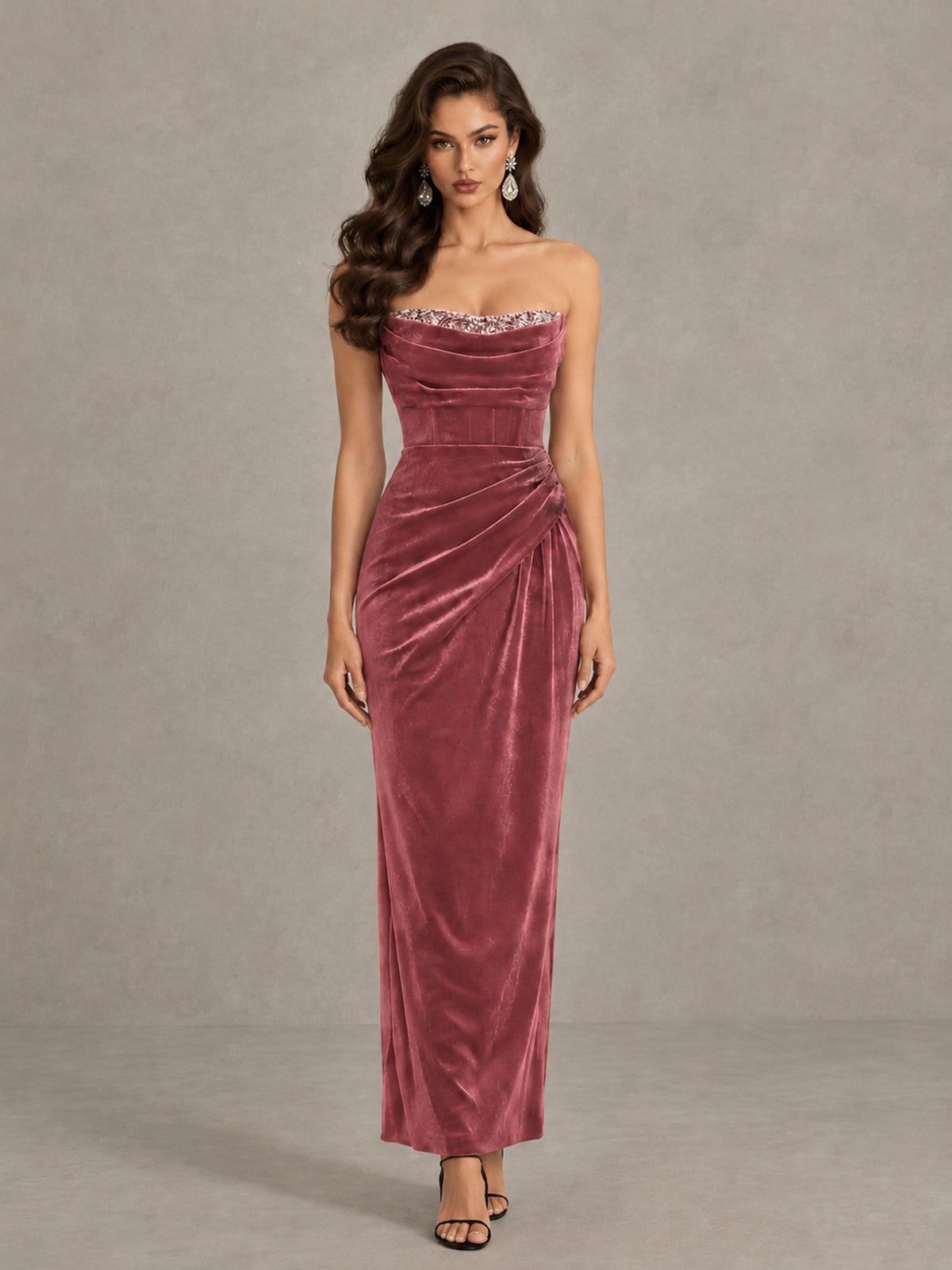 BOLODOO Desert Rose Strapless Velvet Cocktail Maxi Dress - Desert Rose - Desert Rose_1