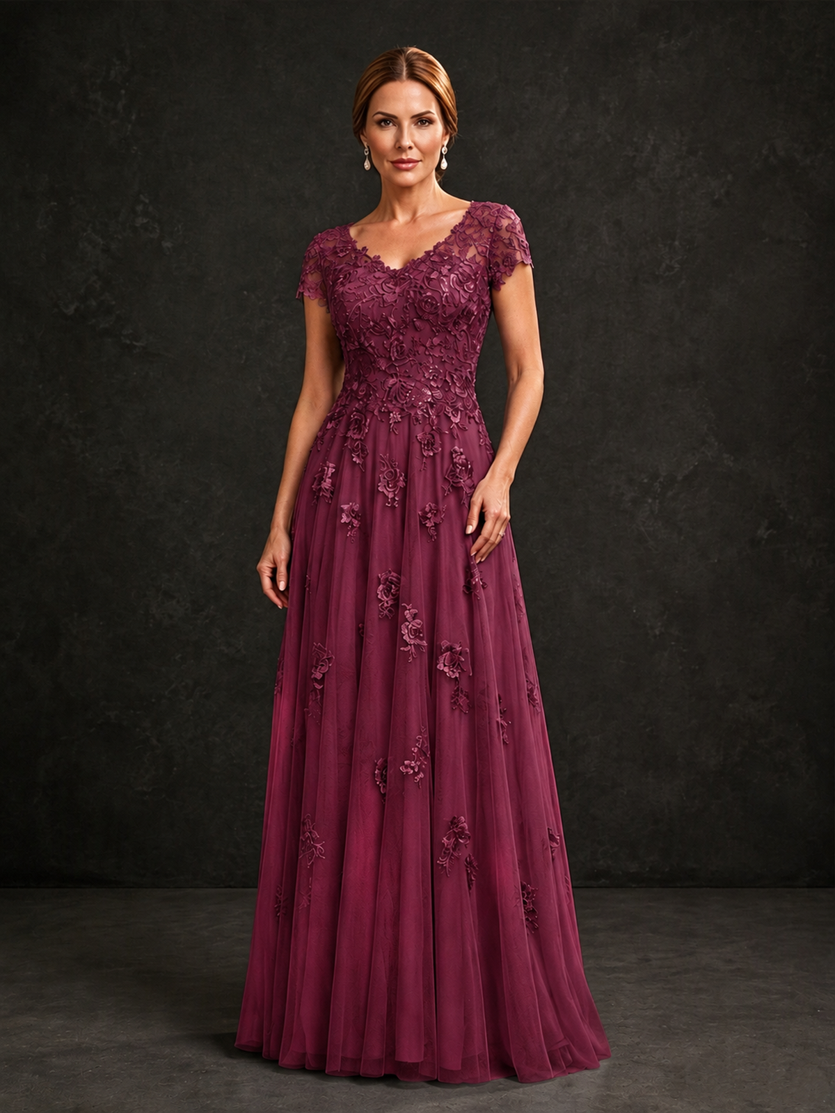 BOLODOO Desert Rose Cap Sleeve Lace Appliqué A-Line Formal Gown | Mother of the Bride Dress - Desert Rose - Desert Rose_1