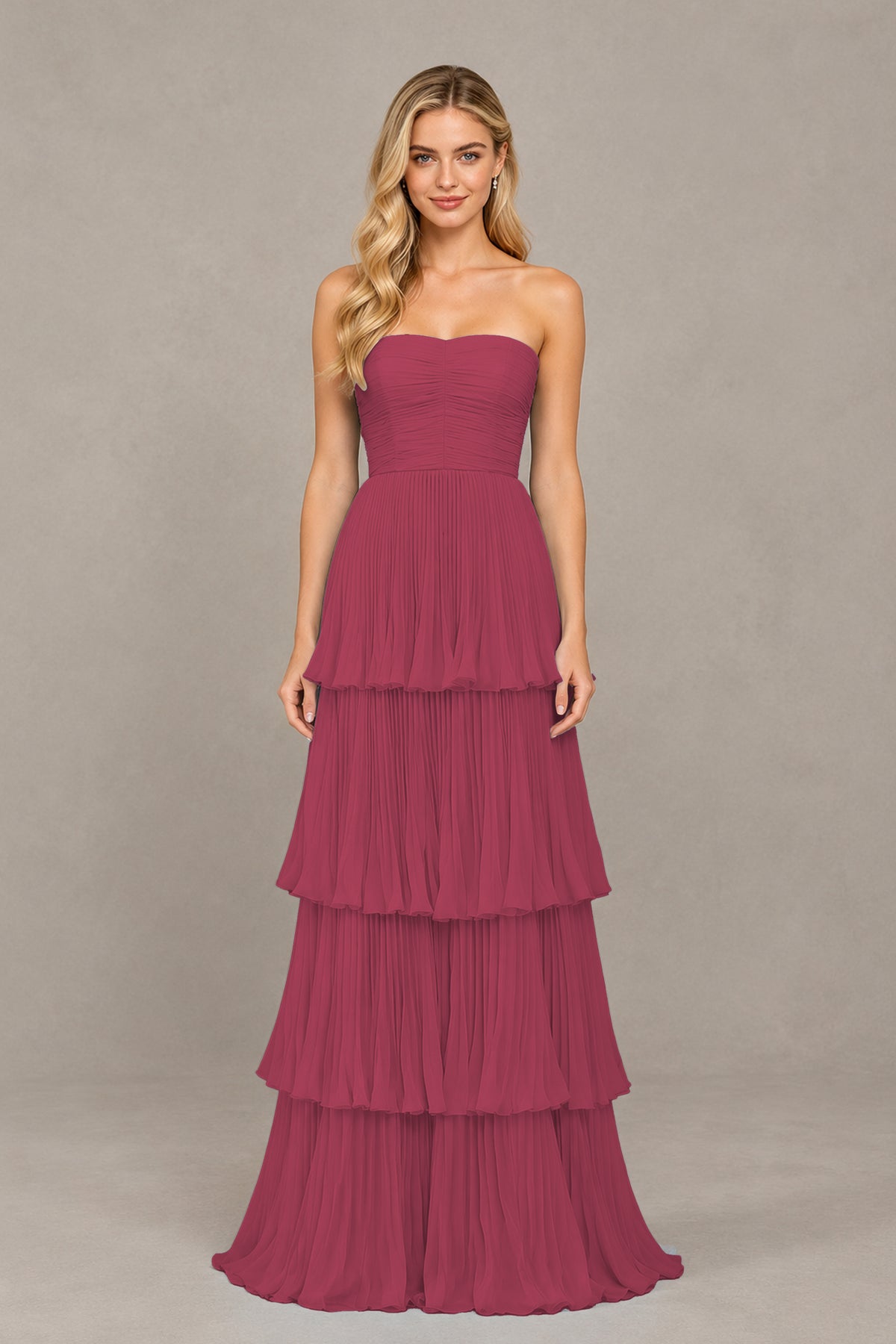 BOLODOO Desert Rose Strapless Tiered Chiffon Maxi Dress - Desert Rose