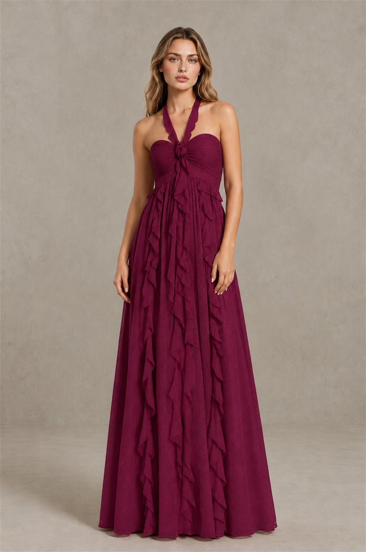 BOLODOO Desert Rose Halter Ruffle A-Line Floor-Length Evening Dress - Desert Rose - Desert_Rose_1