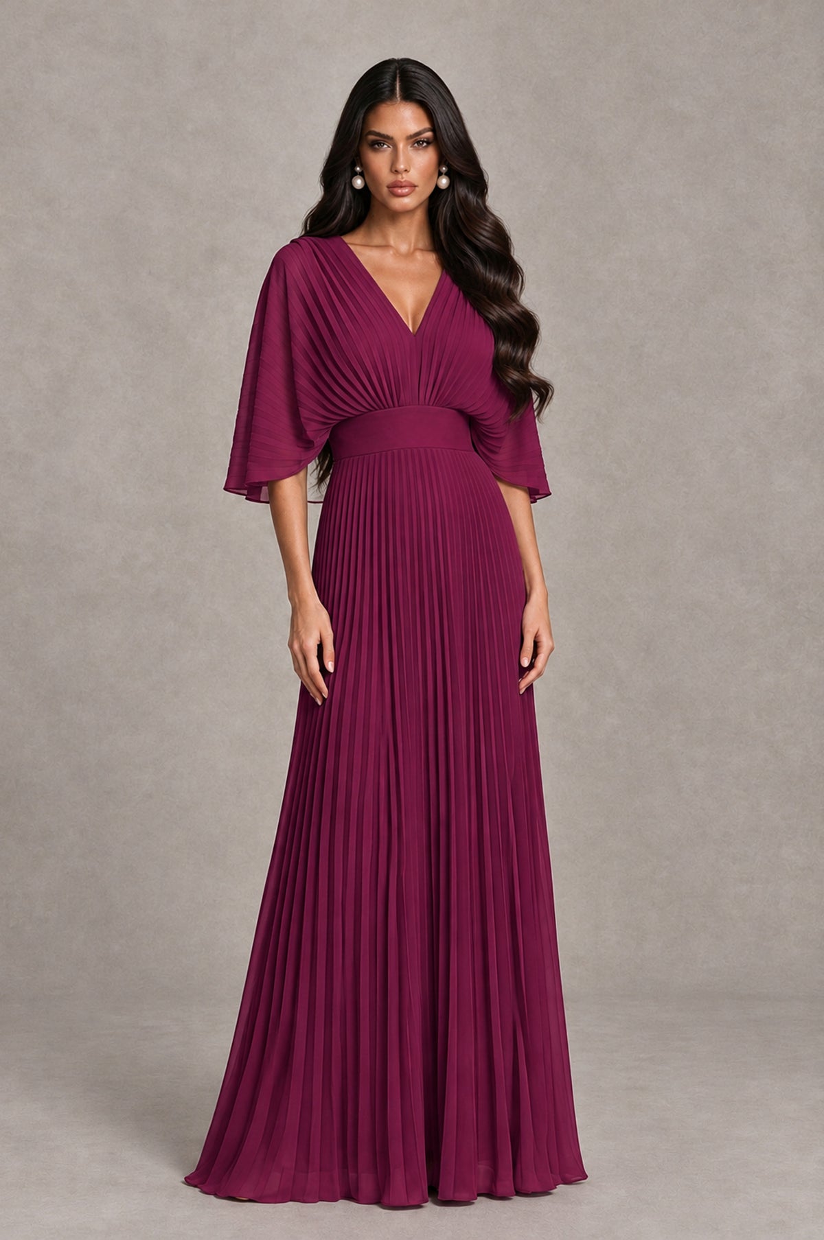 BOLODOO Desert Rose V-Neck Pleated Flutter Sleeve Formal Dress - Desert Rose - Desert Rose_1