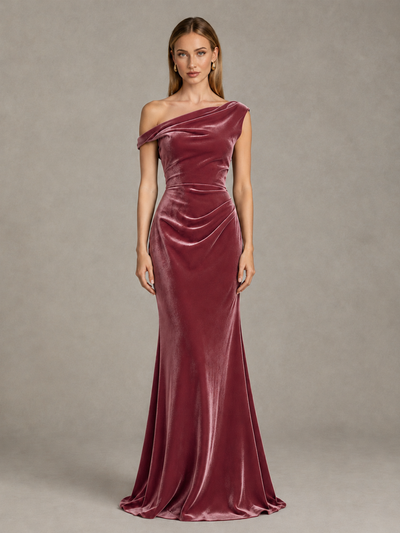 BOLODOO Desert Rose One-Shoulder Velvet Mermaid Evening Gown - Desert Rose - Desert Rose_1