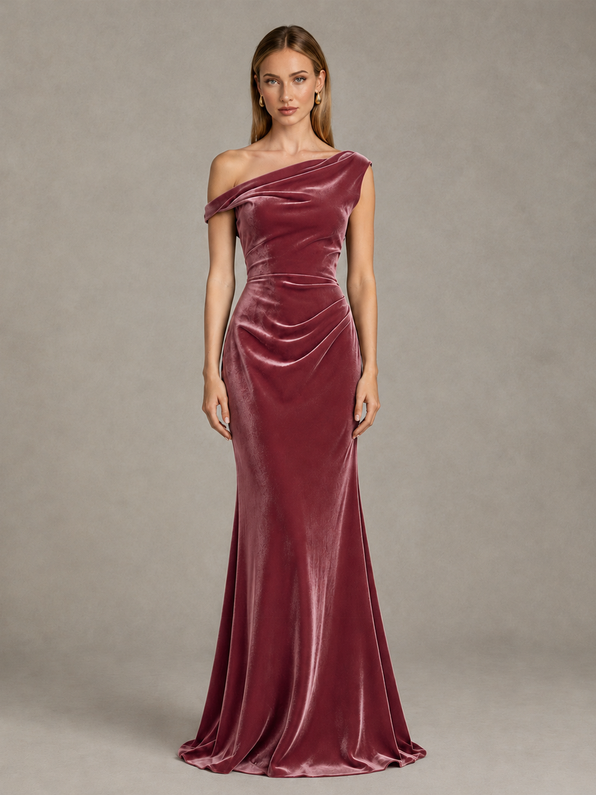 BOLODOO Desert Rose One-Shoulder Velvet Mermaid Evening Gown - Desert Rose - Desert Rose_1