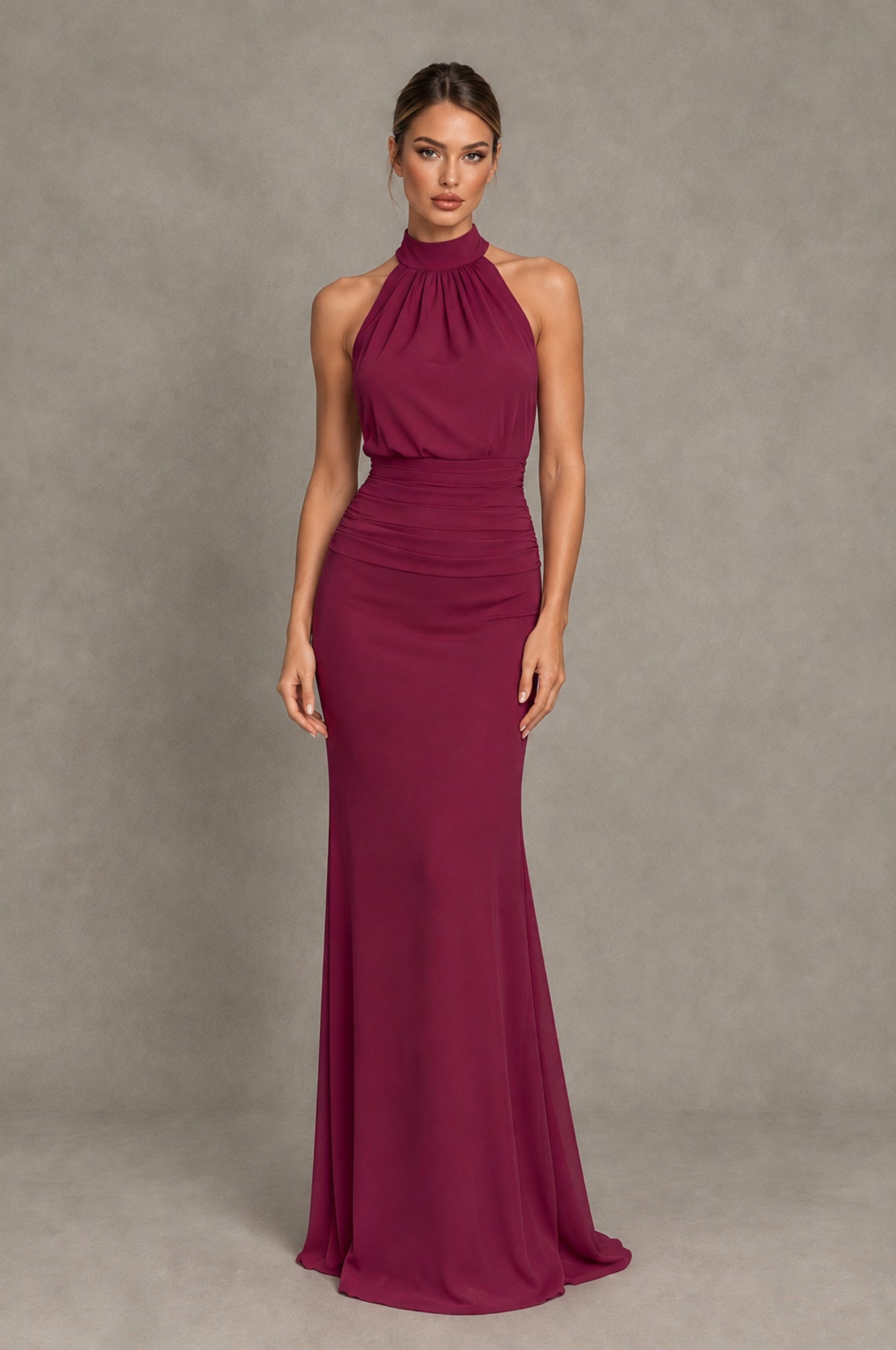 Desert Rose Chiffon Halter Maxi Wedding Guest Dress | BOLODOO