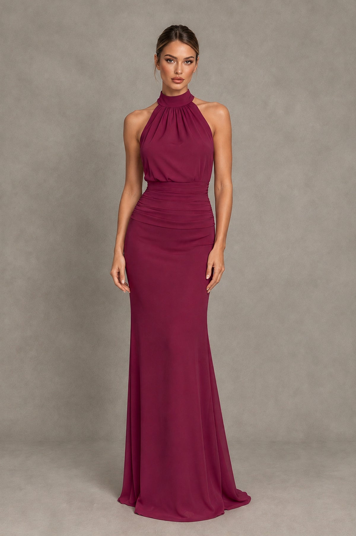 BOLODOO Desert Rose Chiffon Halter Maxi Formal Wedding Guest Dress - Desert Rose - Desert Rose_1