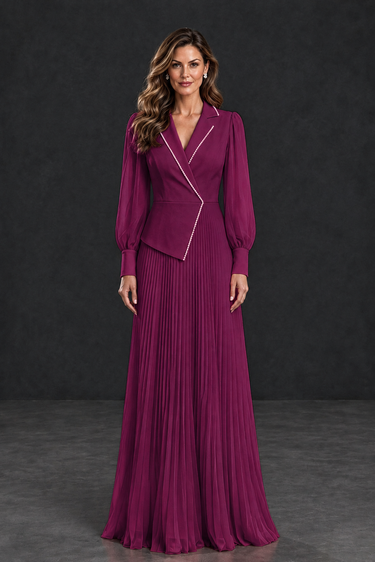 BOLODOO Desert Rose Long Sleeve Pleated Mother of the Bride Dress - Desert Rose - Desert Rose_1