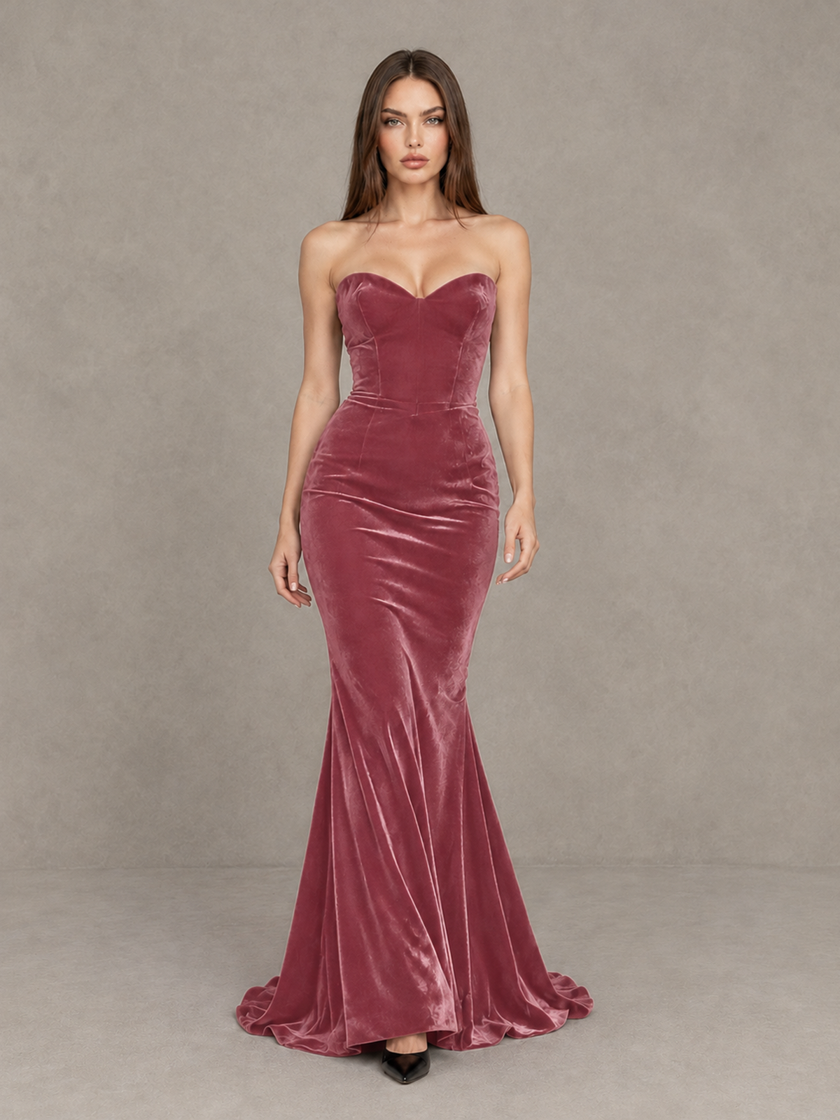 BOLODOO Desert Rose Strapless Sweetheart Velvet-Look Mermaid Evening Dress - Desert Rose - Desert Rose_1