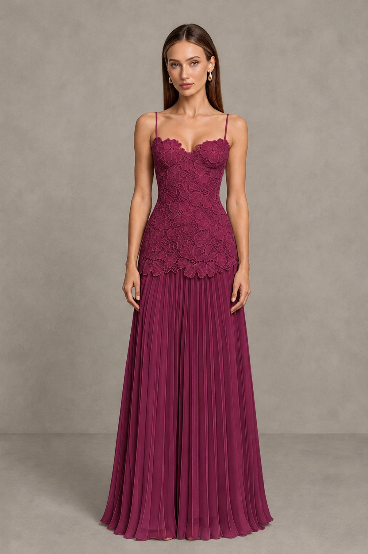 BOLODOO Desert Rose Lace Bodice Pleated Wedding Guest Dress - Desert Rose - Desert Rose_1