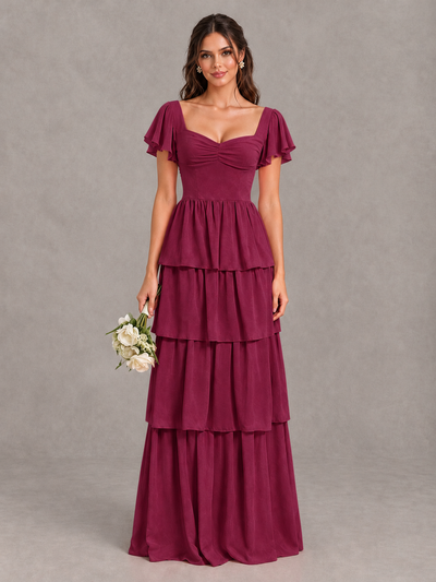 BOLODOO Desert Rose Flutter Sleeve Tiered Maxi Bridesmaid Dress - Desert Rose - Desert Rose_1