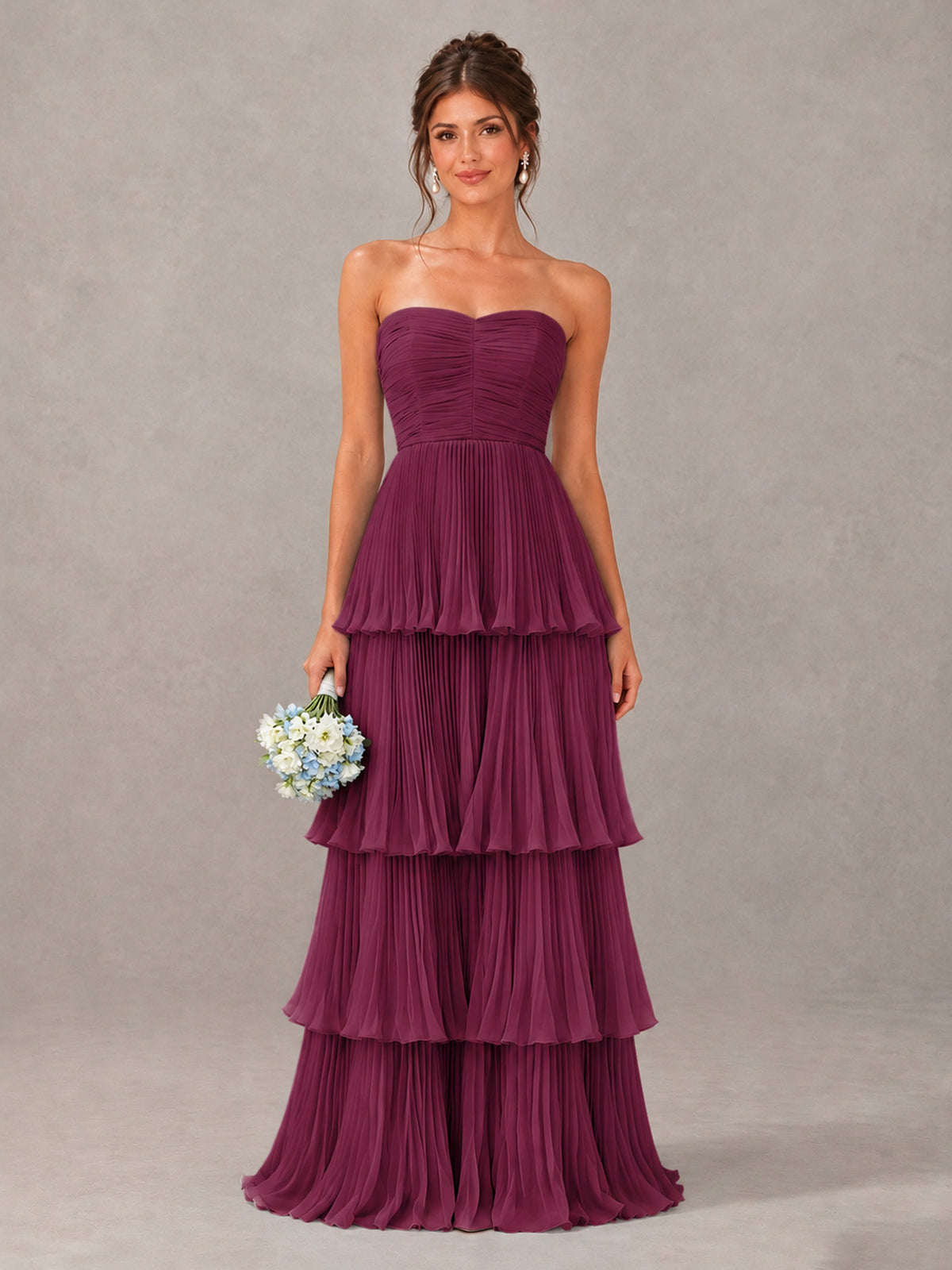 BOLODOO Desert Rose Strapless Tiered Pleated Bridesmaid Dress - Desert Rose - Desert Rose_1