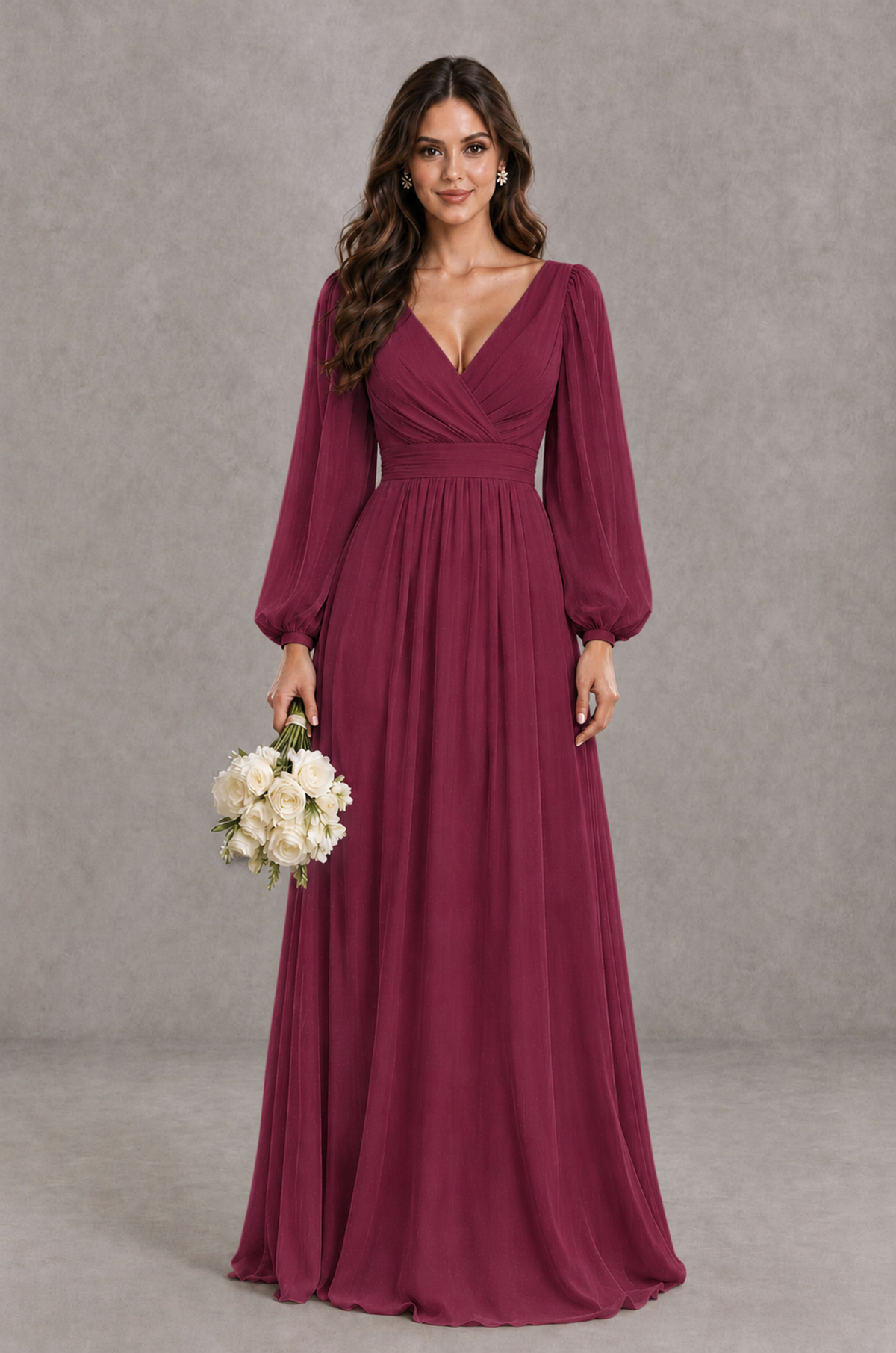 BOLODOO Desert Rose Long Sleeve V-Neck A-Line Bridesmaid Dress - Desert Rose - Desert Rose_1