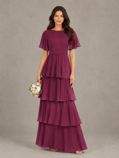 BOLODOO Desert Rose Tiered Flutter Sleeve Bridesmaid Dress - Desert Rose - Desert Rose_1