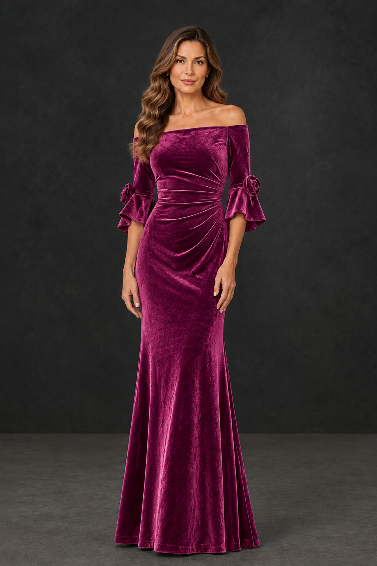 BOLODOO Desert Rose Velvet Mother of the Bride Dress with Rosette Sleeves - Desert Rose - Desert_Rose_1