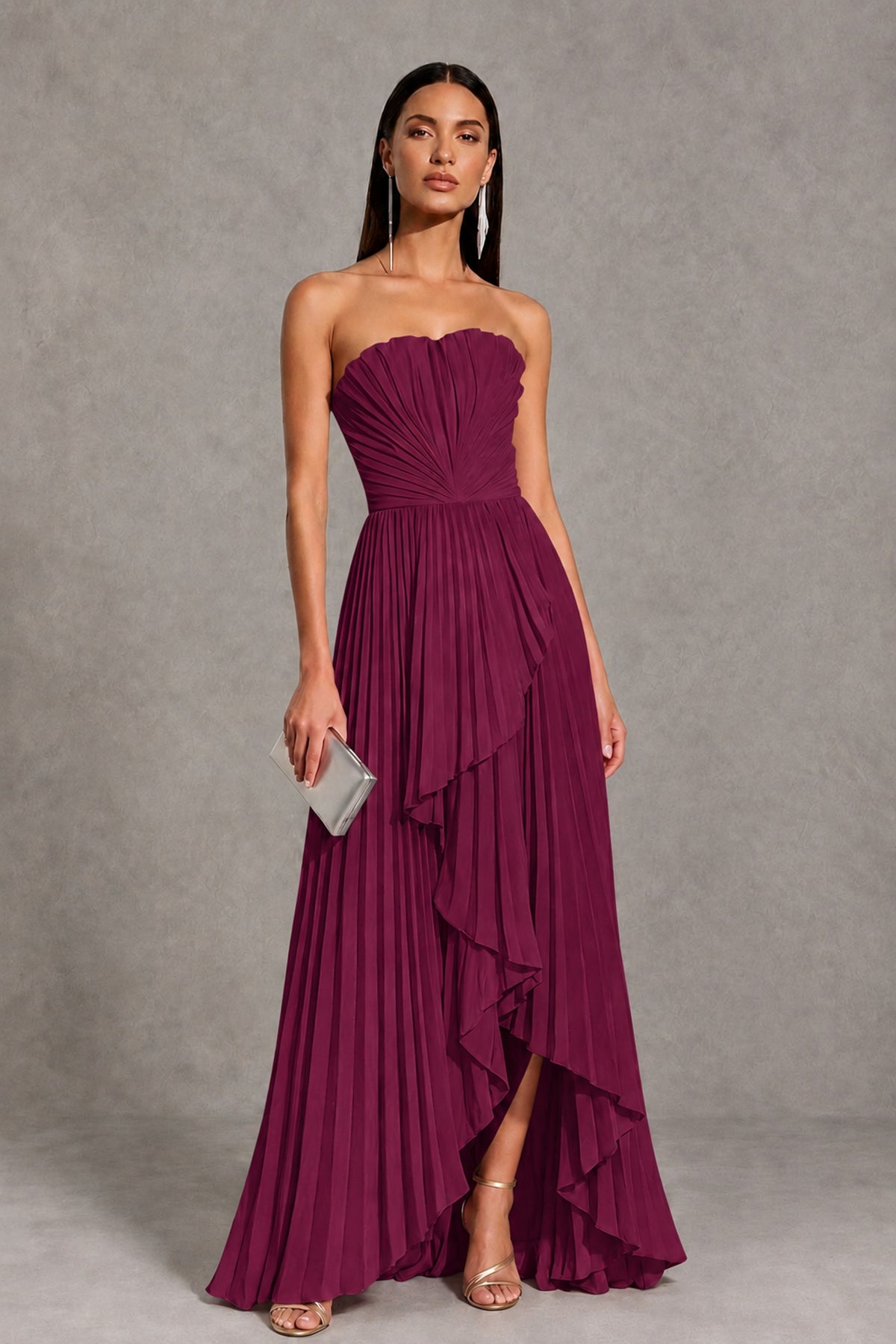 Desert Rose Strapless Pleated High-Low Evening Gown with Ruffle Hem - Desert Rose - Desert_Rose_1