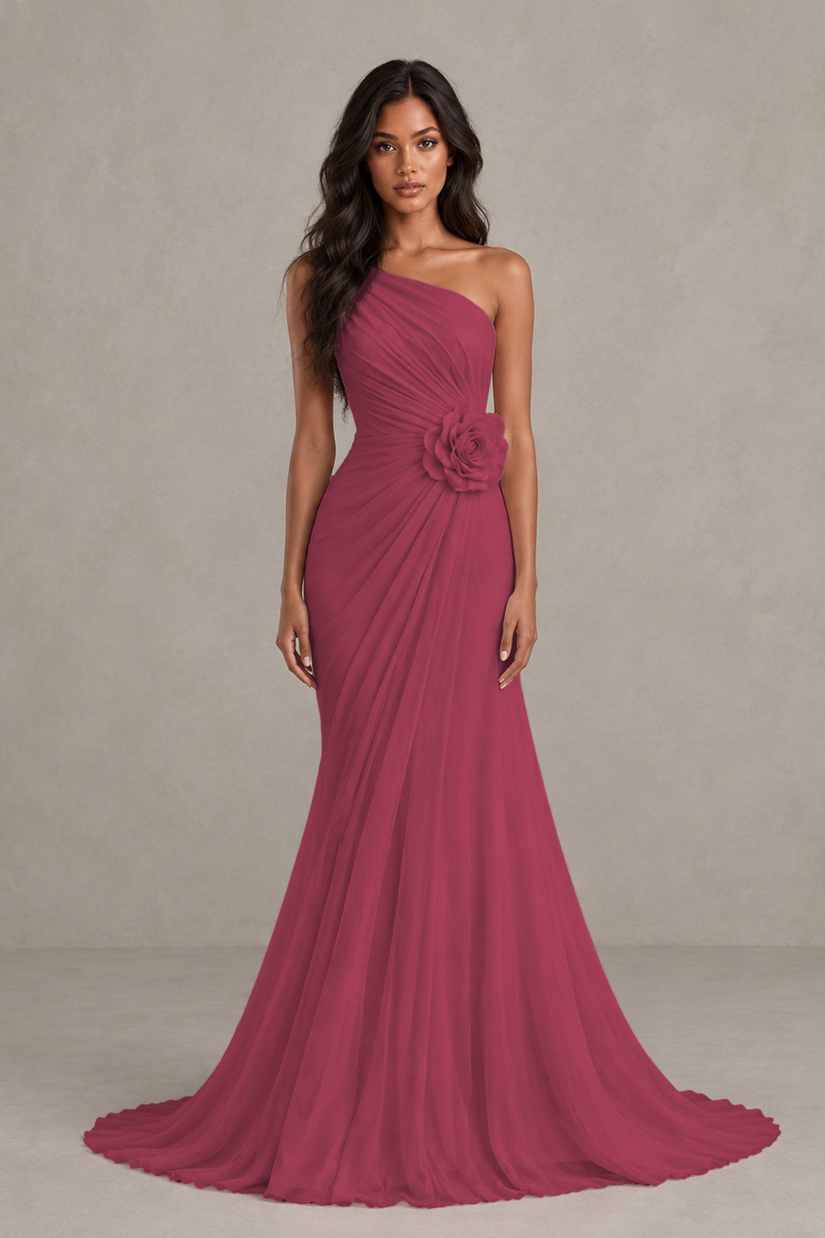 BOLODOO Desert Rose One-Shoulder Floral Ruched Maxi Dress - Desert Rose