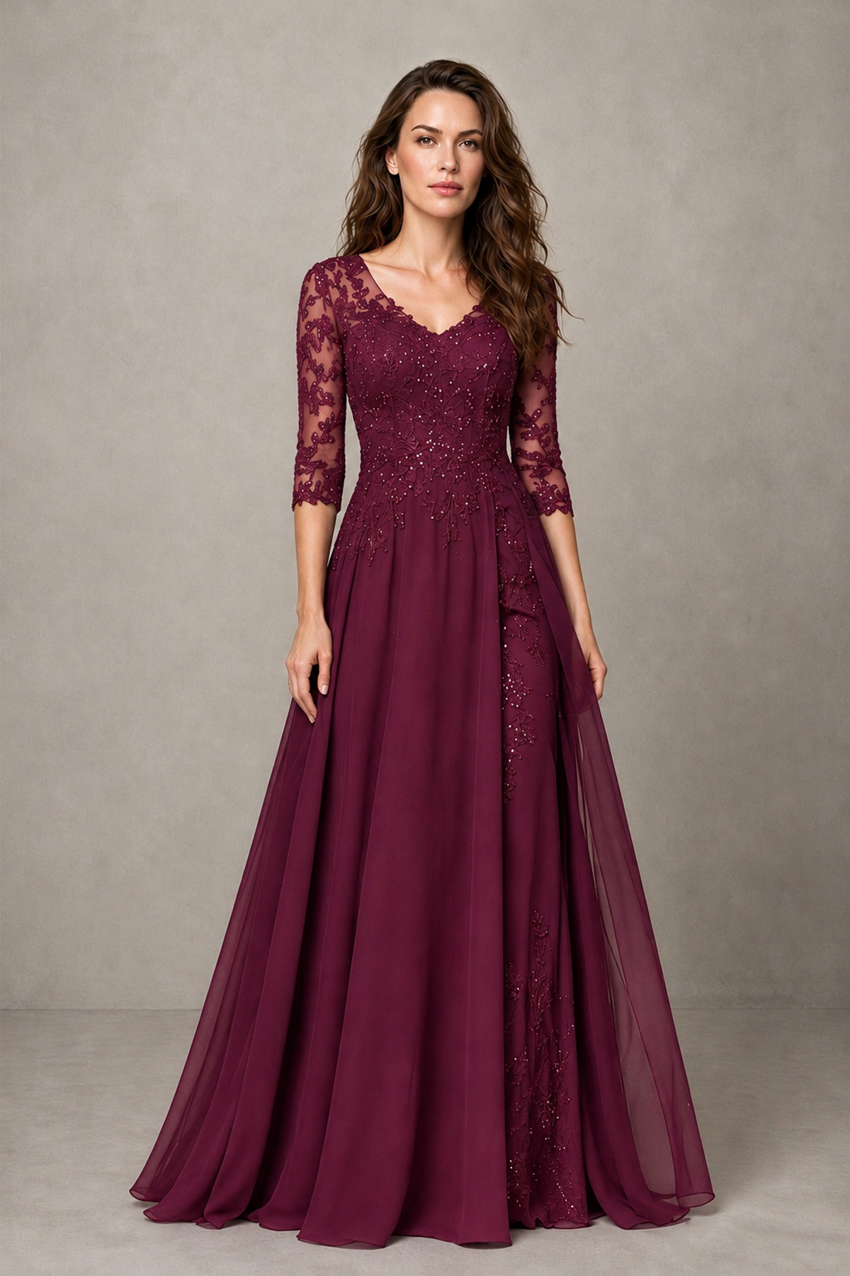 BOLODOO Midnight Desert Rose Beaded Lace Appliqué Chiffon A-Line Gown | Mother of the Bride & Formal Evening Dress - Desert Rose - Desert Rose_1